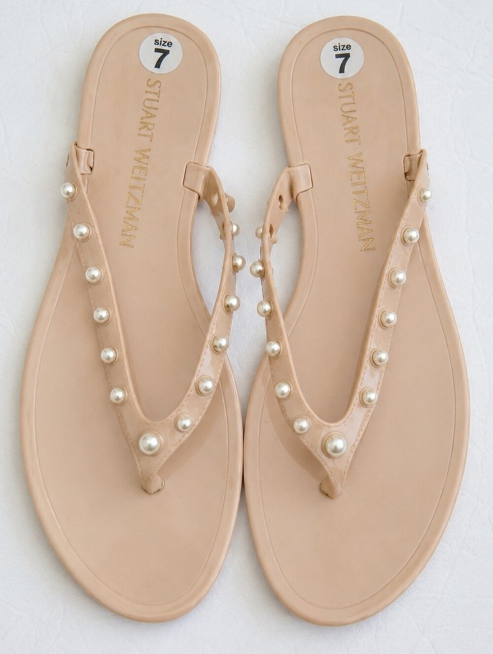 NWOT Stuart Weitzman Flip Flop Pearls Size 7 Goldie Jelly Poudre‎